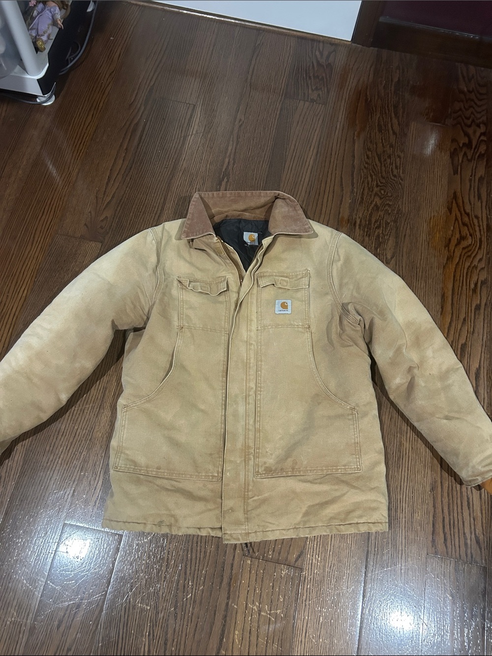 Vtg Carhartt Tan Canvas Work Jacket duck w/ brown cord collar work jacket XL-XXL